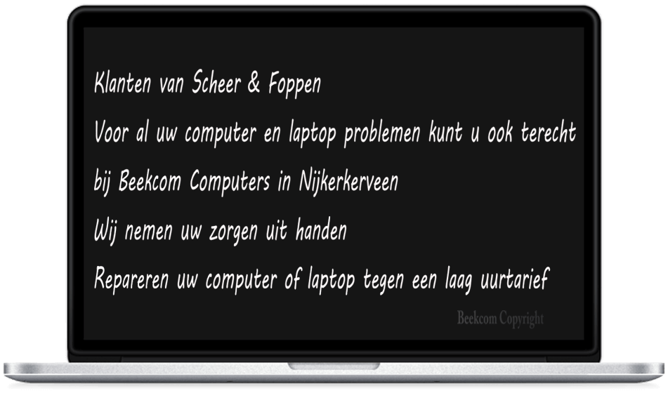Zoekt u hulp met uw gecrashte computer of laptop neem dan contact met Beekcom Computers te Nijkerkerveen de expert in computer en laptop reparatie.
